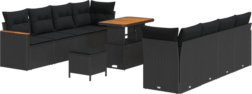 vidaXL Kerti Kanapé Szett 11 pcs Fekete polirattan