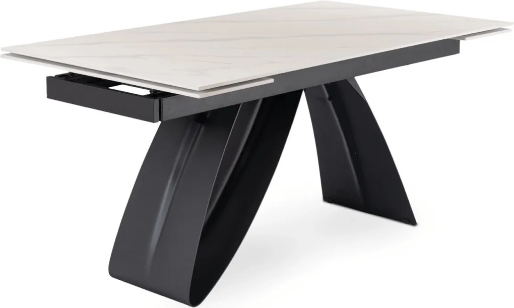 Kihúzható kerámia étkezőasztal 160–220 cm méretben, fehér márvány/fekete színben DEVON
