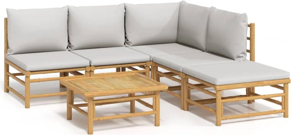 vidaXL 6 részes bambusz kerti ülőgarnitúra világosszürke párnákkal