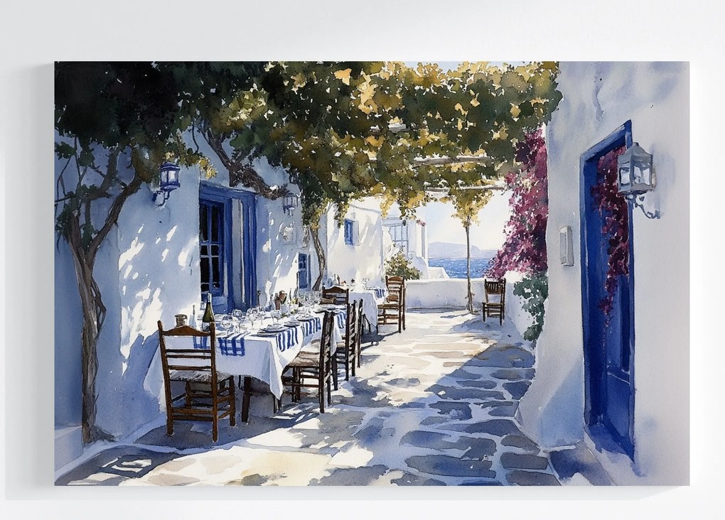 Vászonkép Canvas Mediterrán Terasz Görögország Nyár Akvarell 120x80
