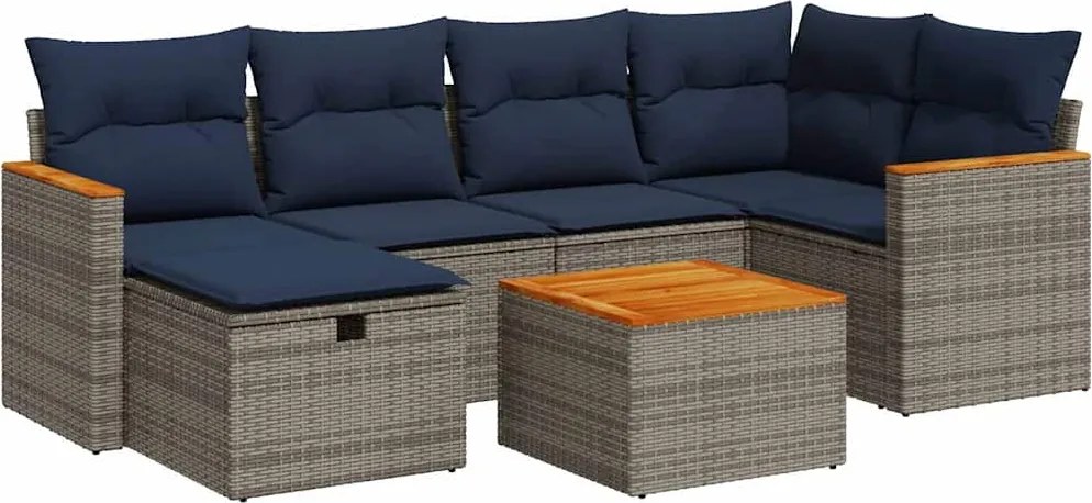 vidaXL 7 részes szürke polyrattan kerti ülőgarnitúra párnákkal