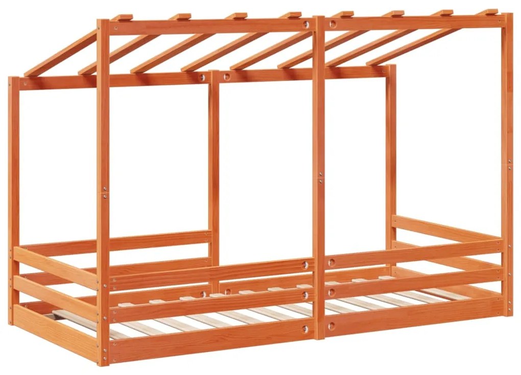 viaszbarna tömör fenyőfa gyerekágy tetővel 90 x 200 cm