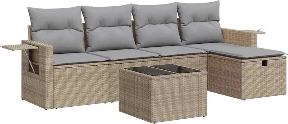 vidaXL 6 részes bézs polyrattan kerti ülőgarnitúra párnával