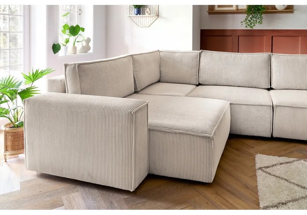 Krémszínű kordbársony sarokkanapé (bal oldali) Nihad modular – Bobochic Paris