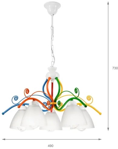 Csillár láncon RETRO 5xE27/60W/230V fehér/színes