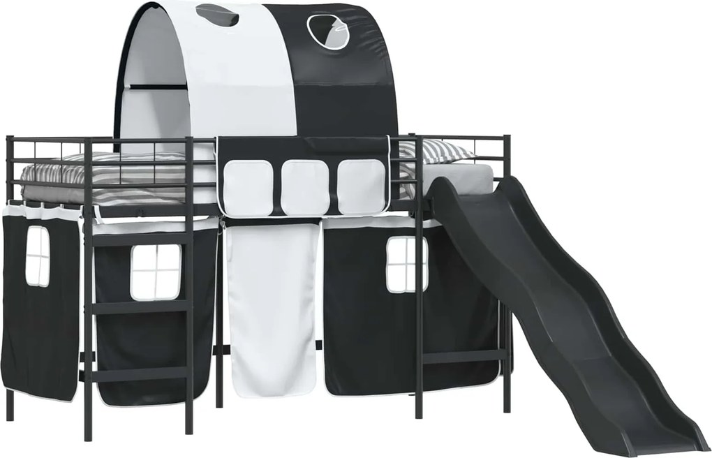 vidaXL Gyerekek Loft Ágykerete Fekete 74,5 x 190 cm Fém