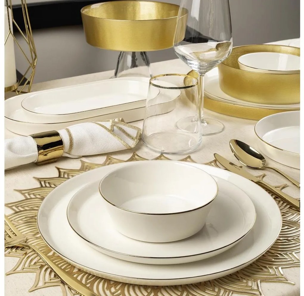 26 darabos porcelán étkészlet, fehér/arany