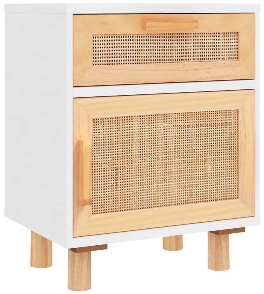 2 db fehér természetes rattan éjjeliszekrény