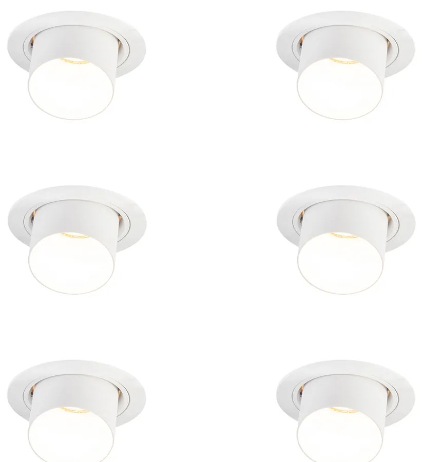 6 darabos modern, süllyesztett, fehér, kerek, dönthető spotlámpa szett - Installa