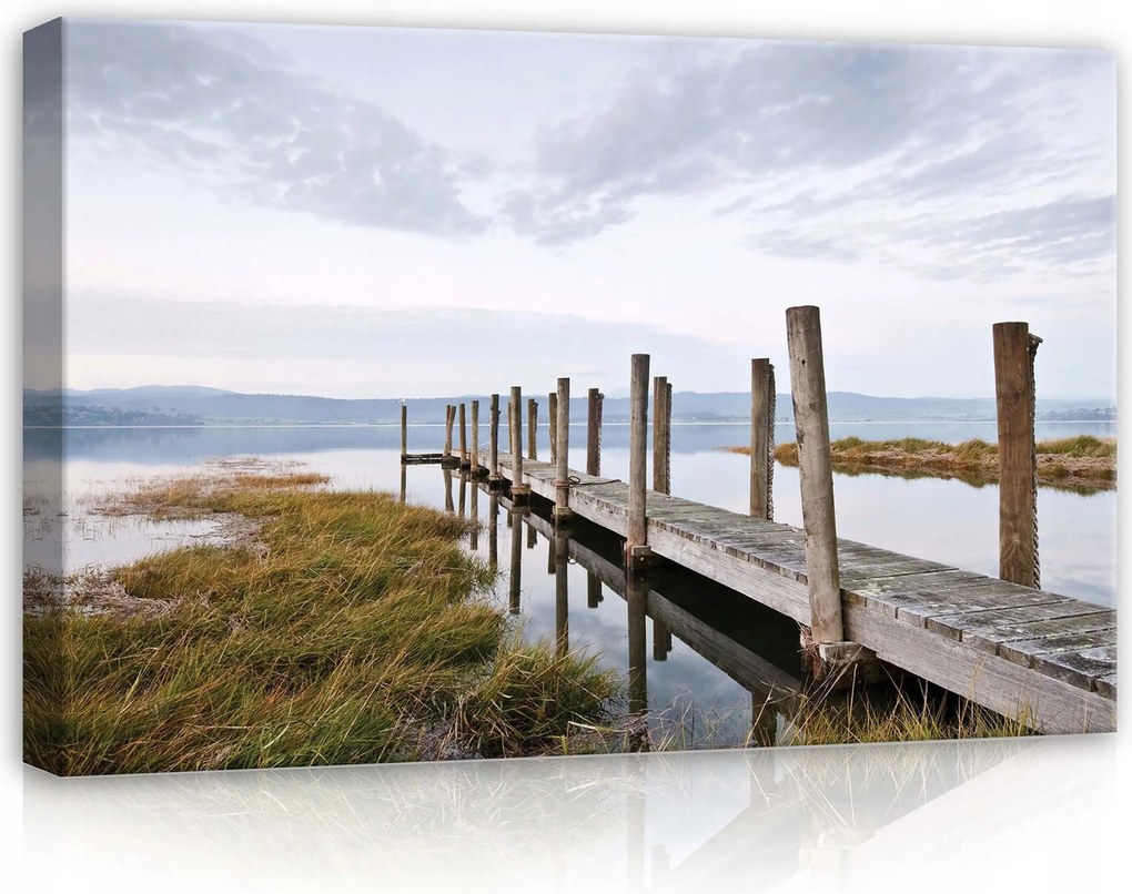 Vászonkép 60x40 nyugalom csend természet kikötő víz tükröződés Tasmania fa