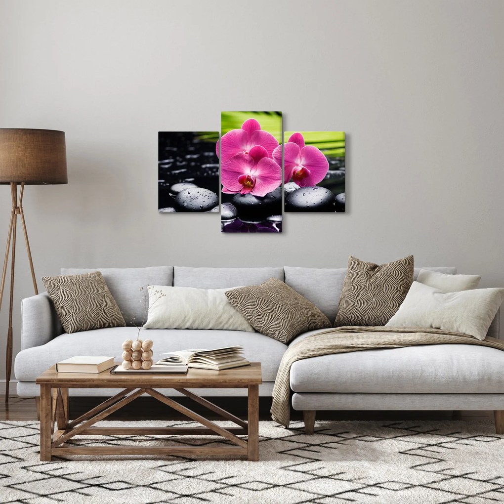 Kép - Rózsaszín orchidea pálmalevéllel (90x60 cm)