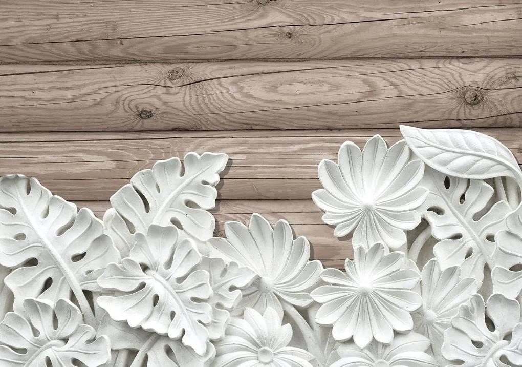 Fotótapéta - Alabástrom fehér virágok fa táblákon (152,5x104 cm)
