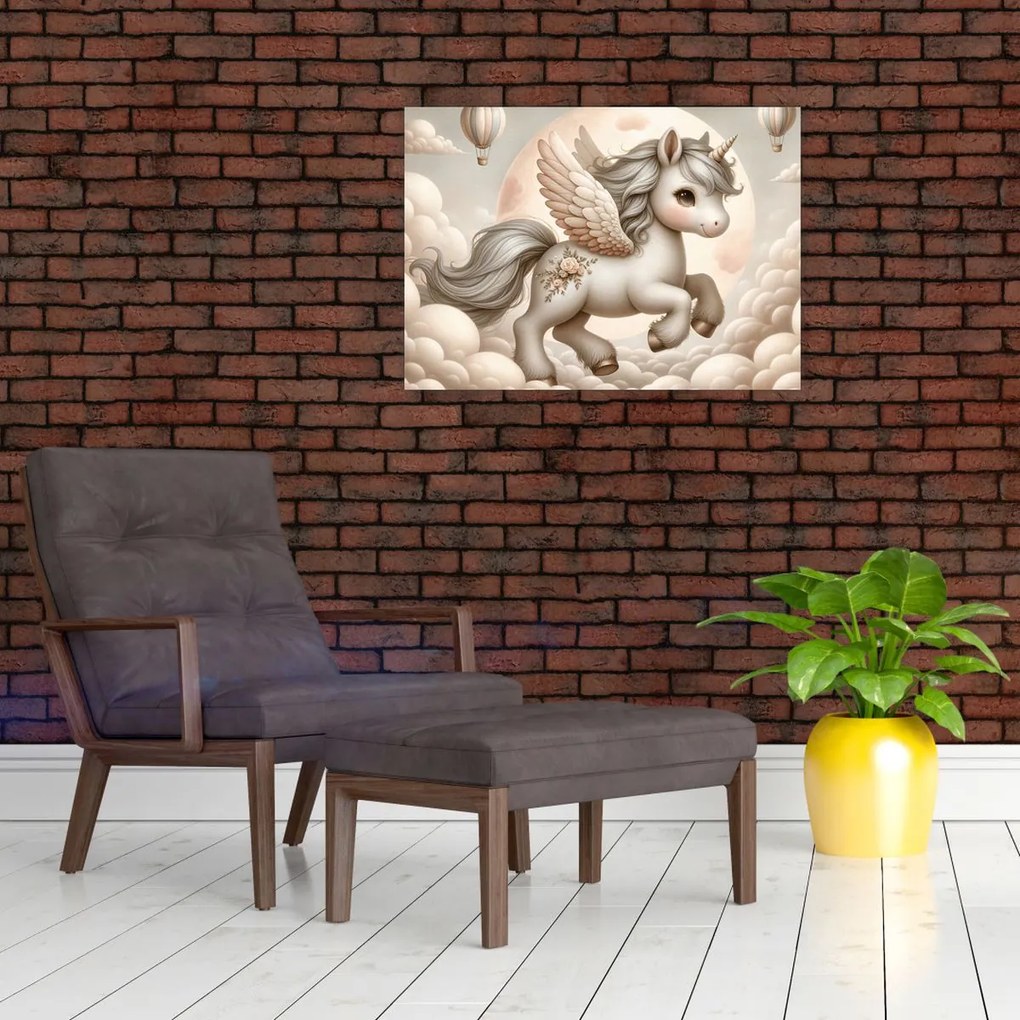 Üveg kép - Egyszarvú a felhőkben (70x50 cm)