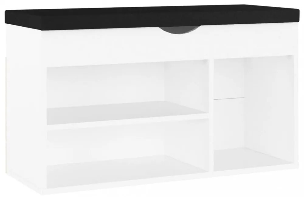 fehér szerelt fa cipőtároló pad párnával 80 x 30 x 47 cm