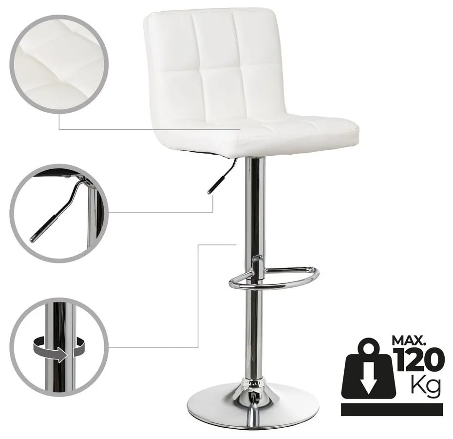 Fehér bőr utánzat állítható magasságú bárszék szett 2 db-os (ülésmagasság 93 cm) – Casa Selección