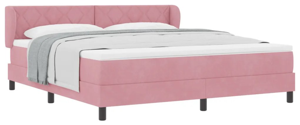 Boxspring Ágy Matrac Áttetsző Rózsaszín 180x200 cm Bársonyos