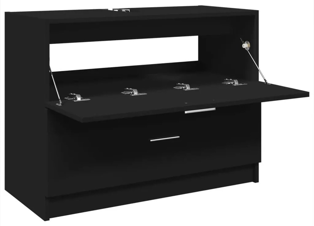 Fekete szerelt fa mosdószekrény 78 x 37 x 59 cm