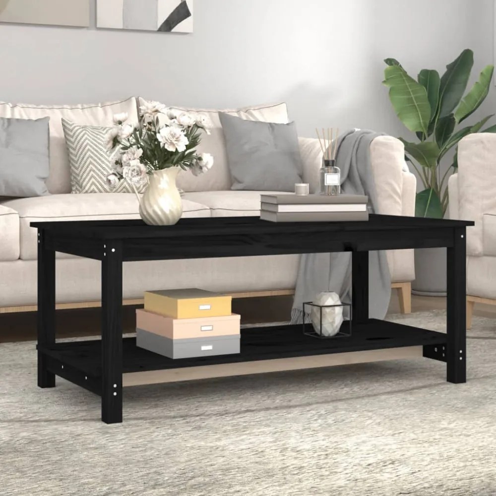 fekete tömör fenyőfa dohányzóasztal 110 x 55 x 45 cm