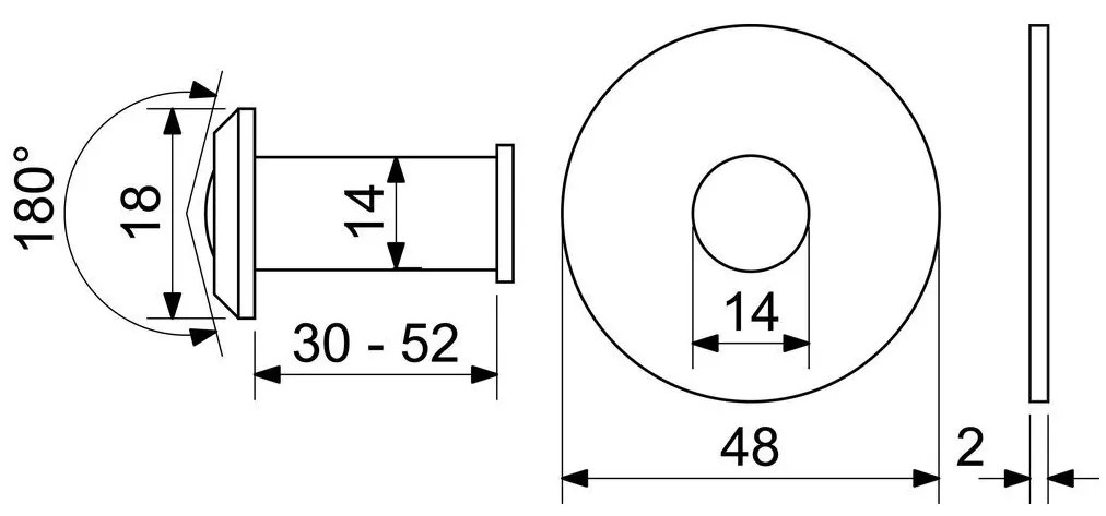Ajtókukucskáló RVW.30-52, sárgaréz
