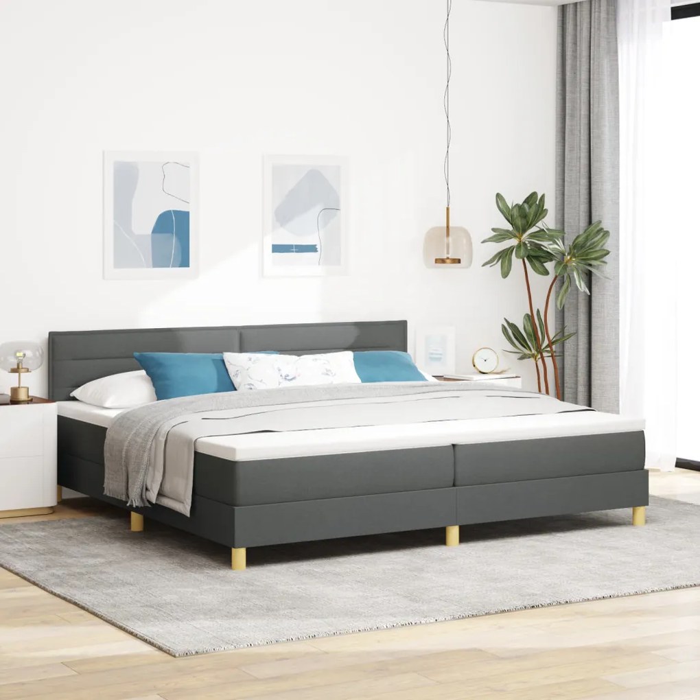 Box Spring Ágy Mattal és LED-del Sötét Szürke 200x200 cm Szövet
