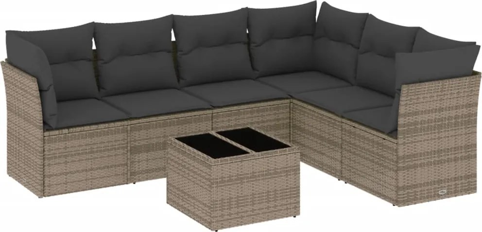 vidaXL 7 részes szürke polyrattan kerti ülőgarnitúra párnákkal