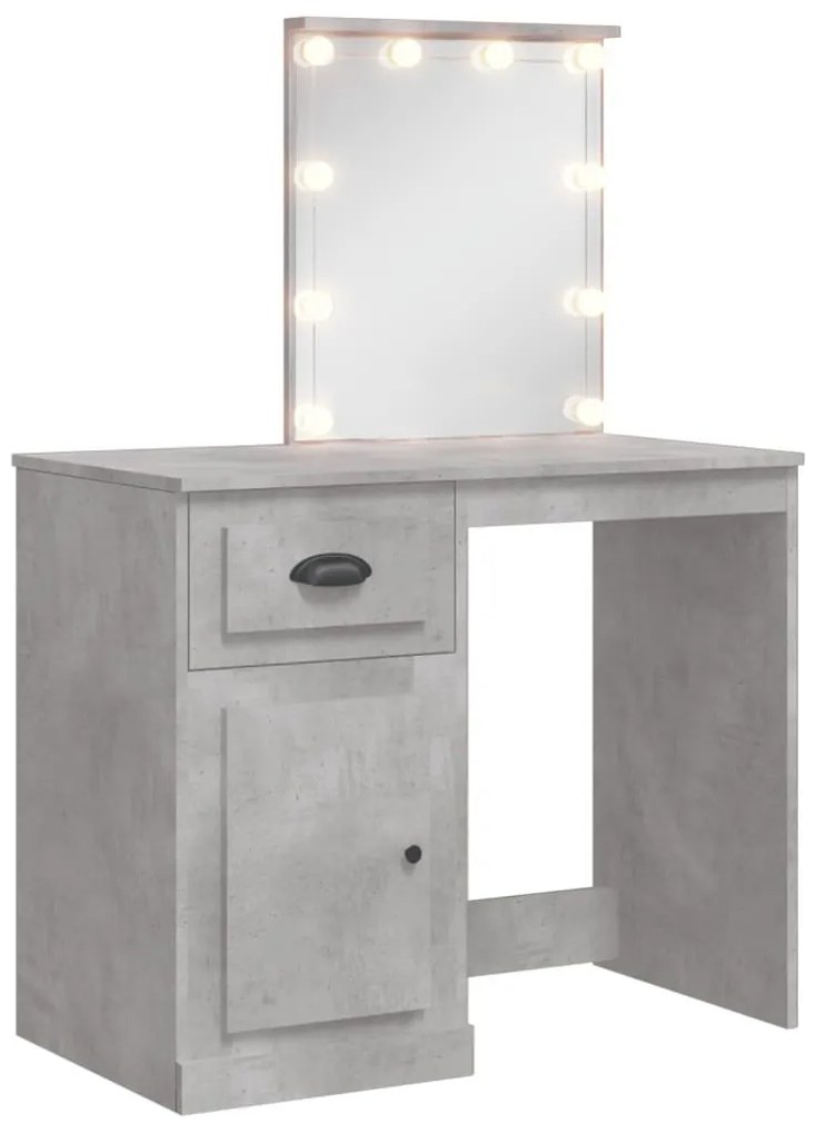 betonszürke fésülködőasztal LED-lámpákkal 90x42x132,5 cm
