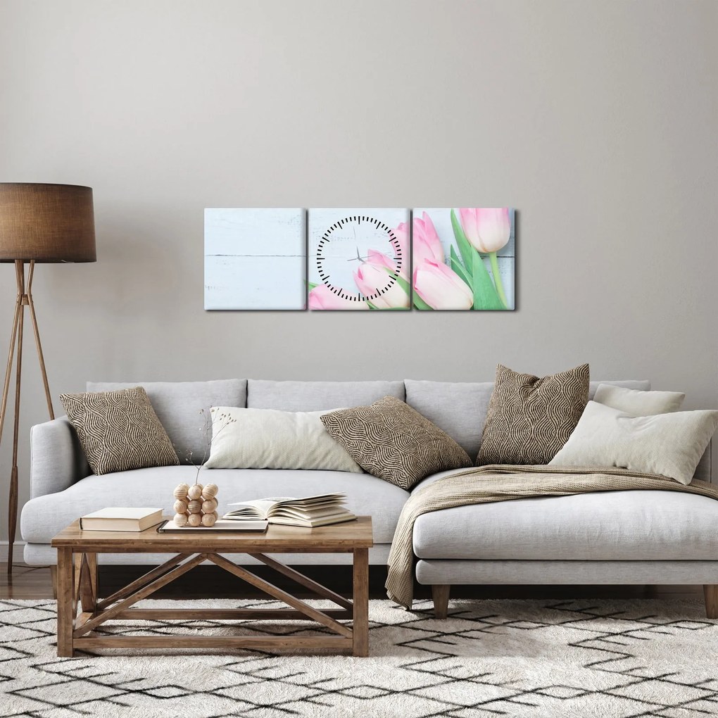 Kép - tulipán csokor (órával) (90x30 cm)