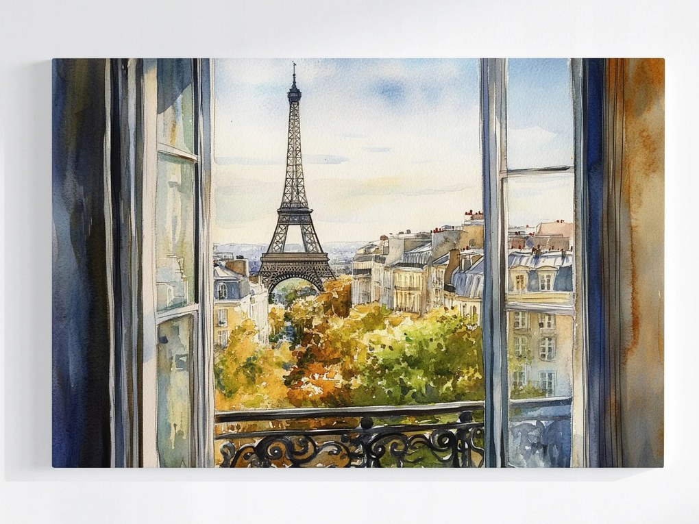 Poszter Párizs Erkély Ablak Eiffel-torony Őszi Kilátás 60x40