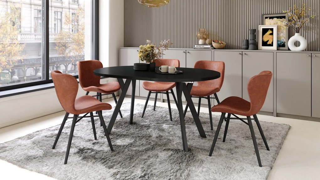 Mazzoni ALMO Fekete/fekete lábak - BŐVÍTHETŐ KEREK ASZTAL Y ALAKÚ LÁBAKKAL LOFT/IPARI STÍLUSÚ NAPPALIBA/ÉTKEZŐBE