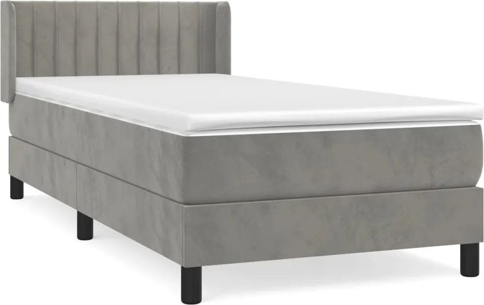 vidaXL világosszürke bársony rugós ágy matraccal 90 x 200 cm