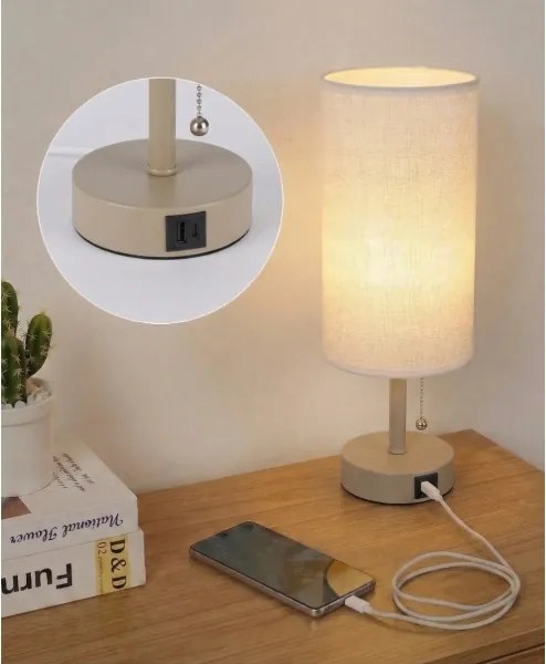 Brilagi - TABLON asztali lámpa USB-porttal, 1xE27/25W/230V, bézs/fehér