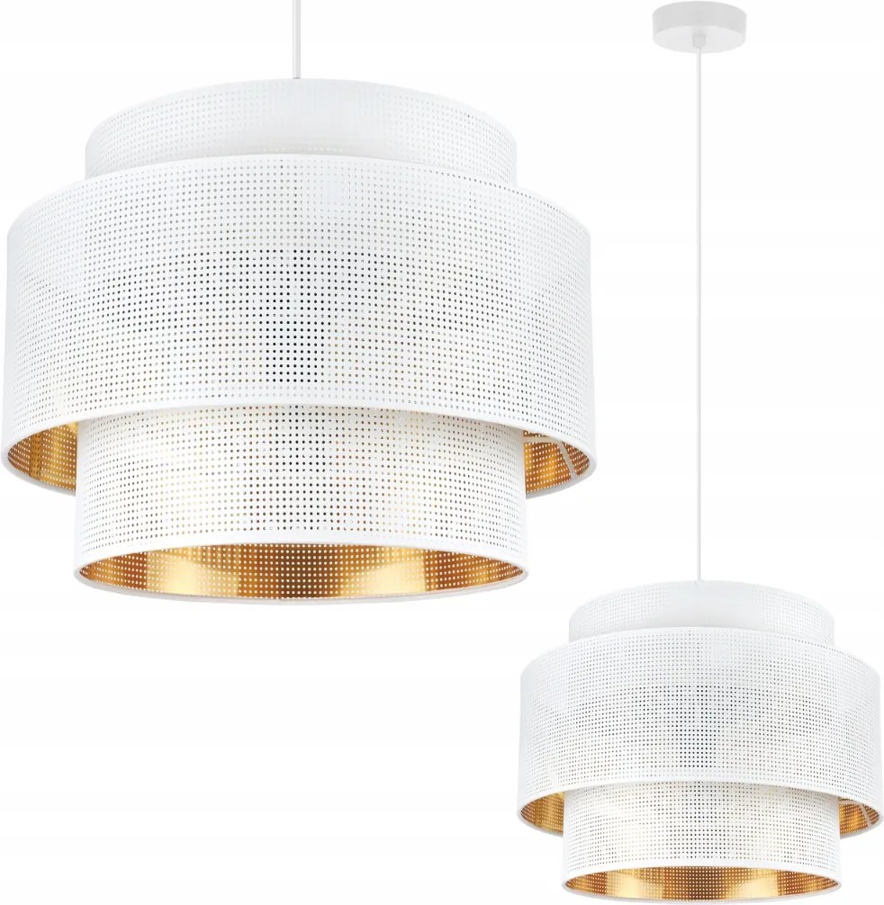 Függő Lámpa Mennyezeti Csillár Fehér Lámpaernyővel, Arany Középpel 40CM