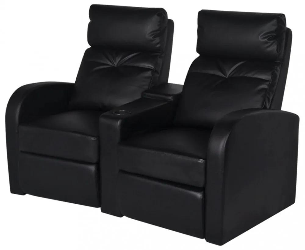2 személyes fekete dönthető támlájú műbőr fotel