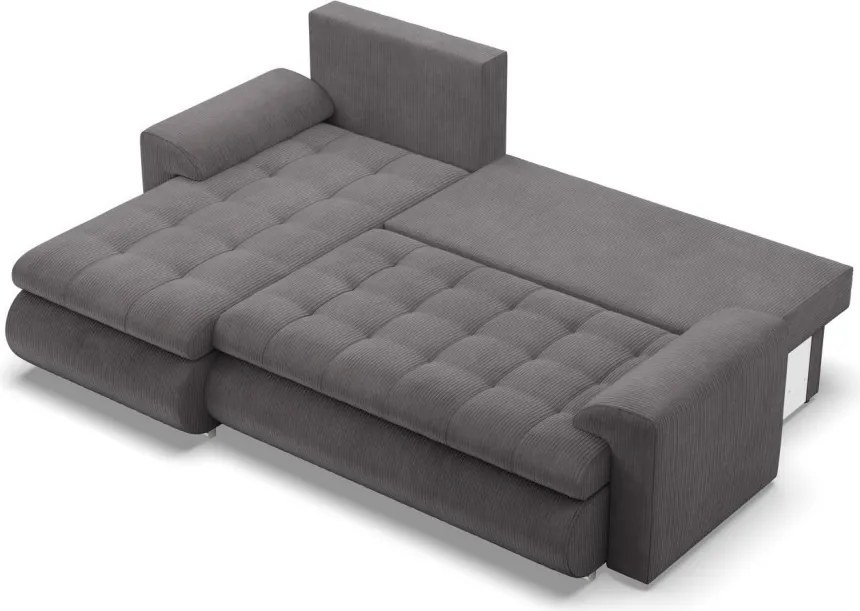 Tokio sarokkanapé, 2 ágyneműtartóval, kordbársony, baloldali, szürke