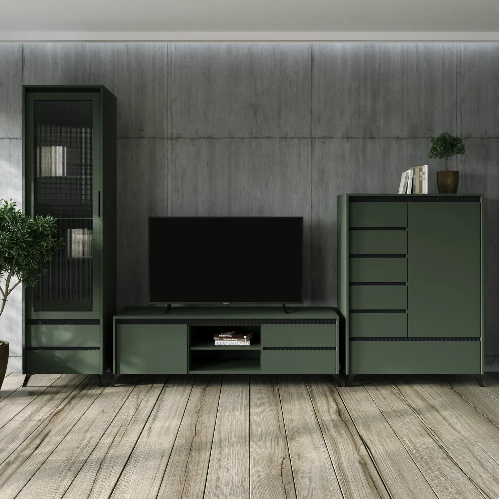 Komód, smoke zöld/fekete, LONGY REG2D1S1K