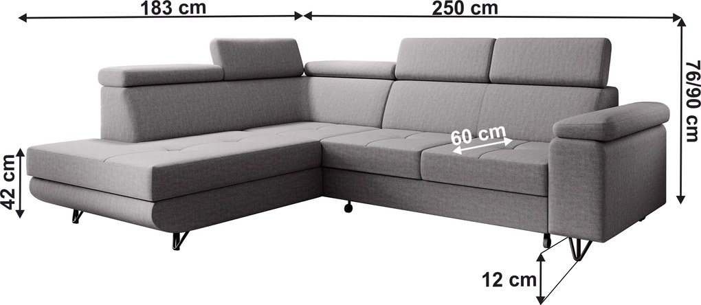 Kinyitható ülőgarnitúra, világosszürke, balos, JOGI ROH