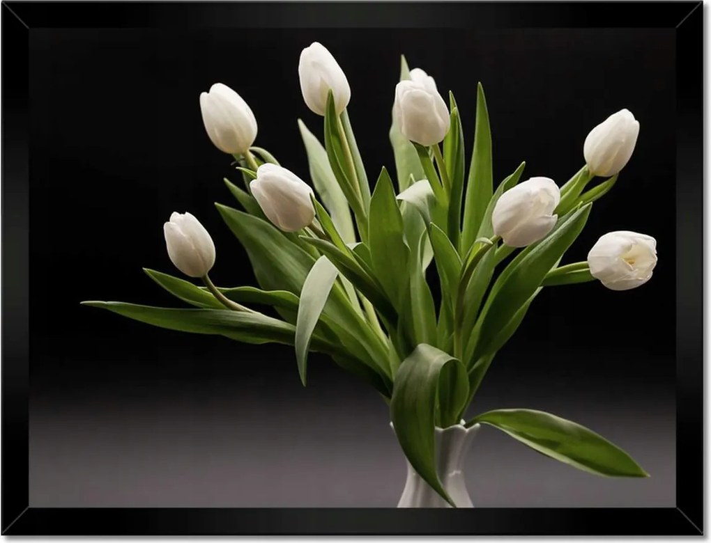Poszterek keretben 40x30 Fehér tulipánok vázában