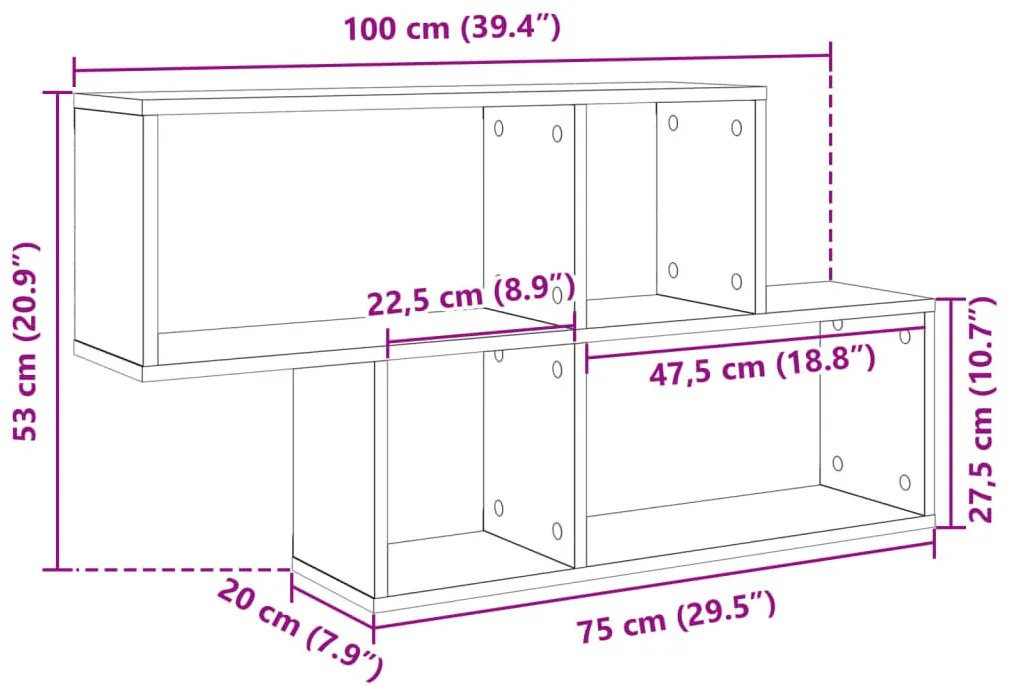 fekete szerelt fa fali polc 100 x 20 x 53 cm