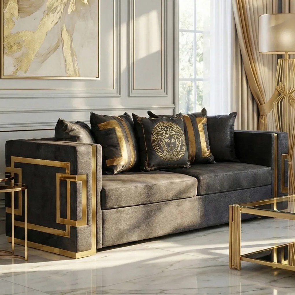 Háromszemélyes kanapé fekete/arany színben. PALLAZO 3S