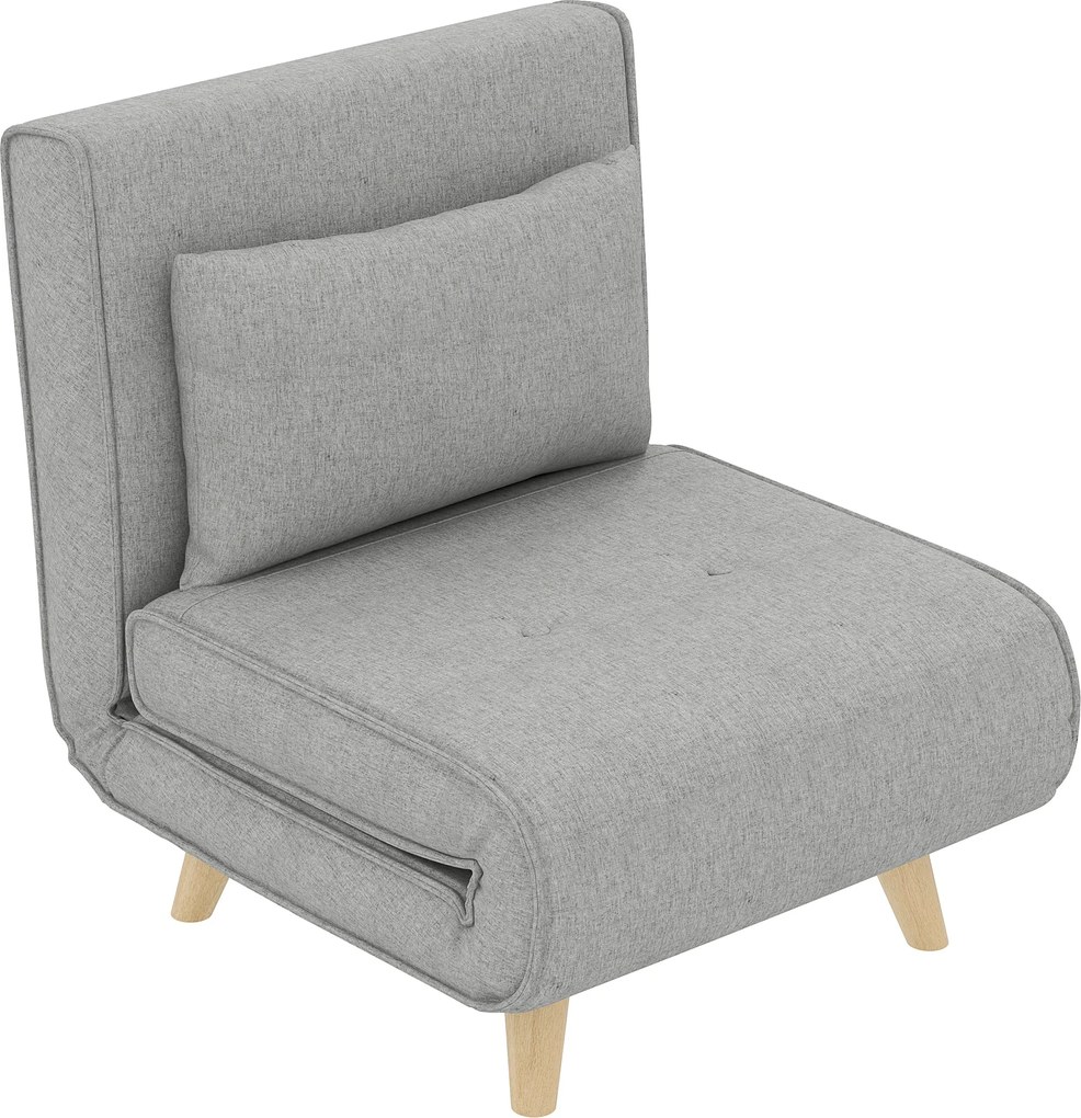 HOMCOM Egyszemélyes Kanapéágy Hajtható Fotel Műszőtt Vászonnal, Állítható Háttámlával 6 Pozícióban és Párnával, 72x78x79 cm, Világosszürke | Aosom