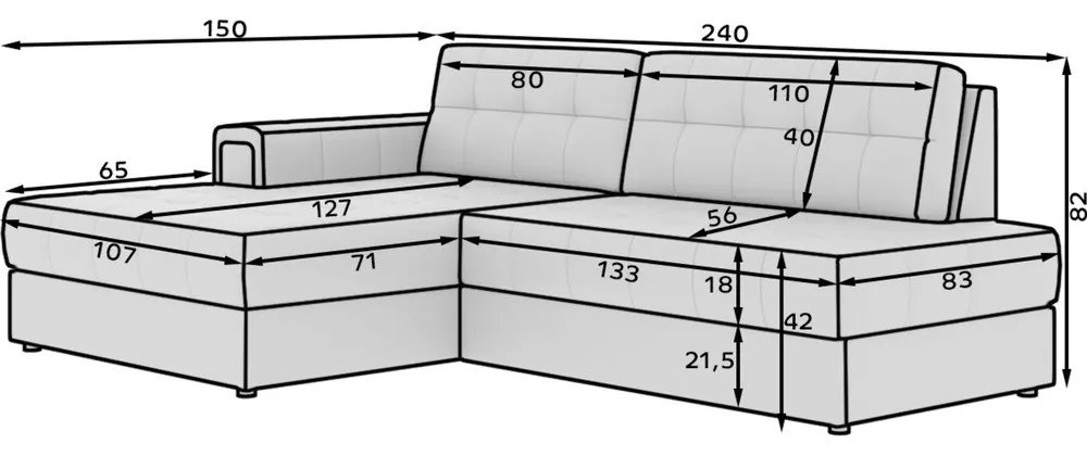 Krémszínű buklé kinyitható sarokkanapé (bal oldali-heverő résszel) Blezalt – ELTAP