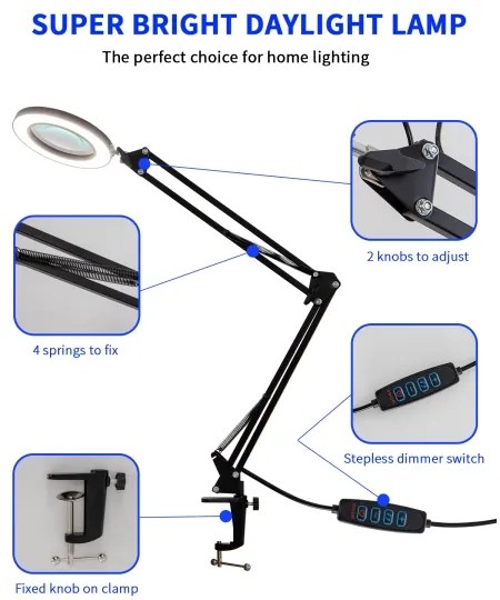 Brilagi - LED Dimmelhető asztali lámpa nagyítóval LED/12W/5V 3000/4200/6000K fekete
