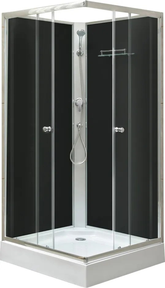 Polo Black II 90x90 cm szögletes fekete hátfalas zuhanykabin zuhanytálcával