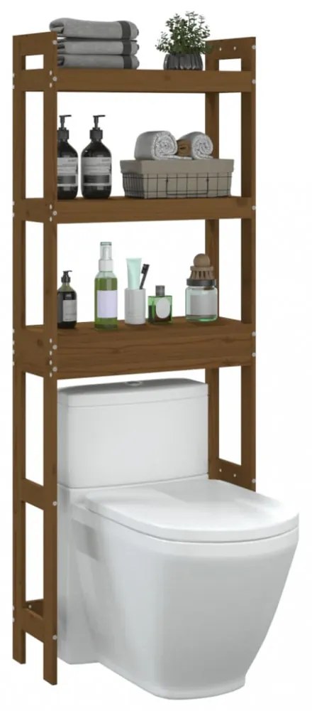 mézbarna tömör fenyőfa fürdőszoba állvány 63x26x171 cm