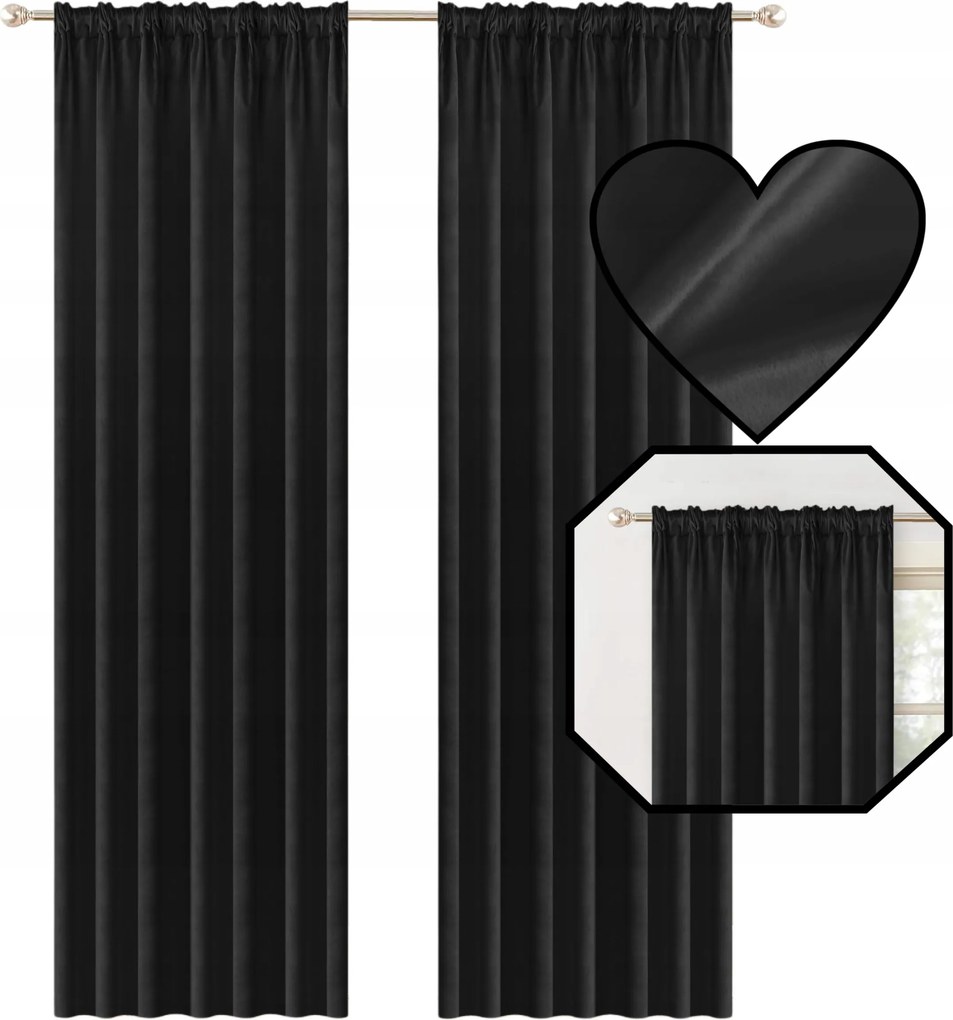 Függöny Fekete 140x250 cm szalagos Velúr Velvet Stílus és Kényelem Glamour