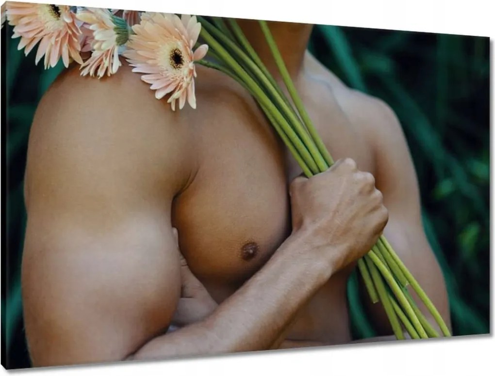 Vászonkép 90x60 Fiú virágokkal