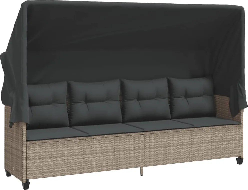 vidaXL világosszürke polyrattan napozóágy tetővel és párnával