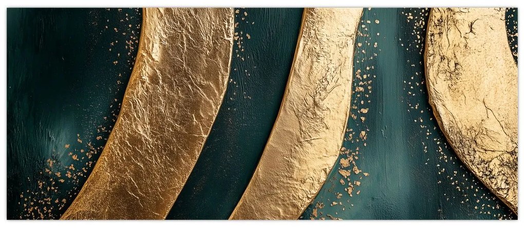 Kép - Zöld absztrakció arannyal I. (120x50 cm)