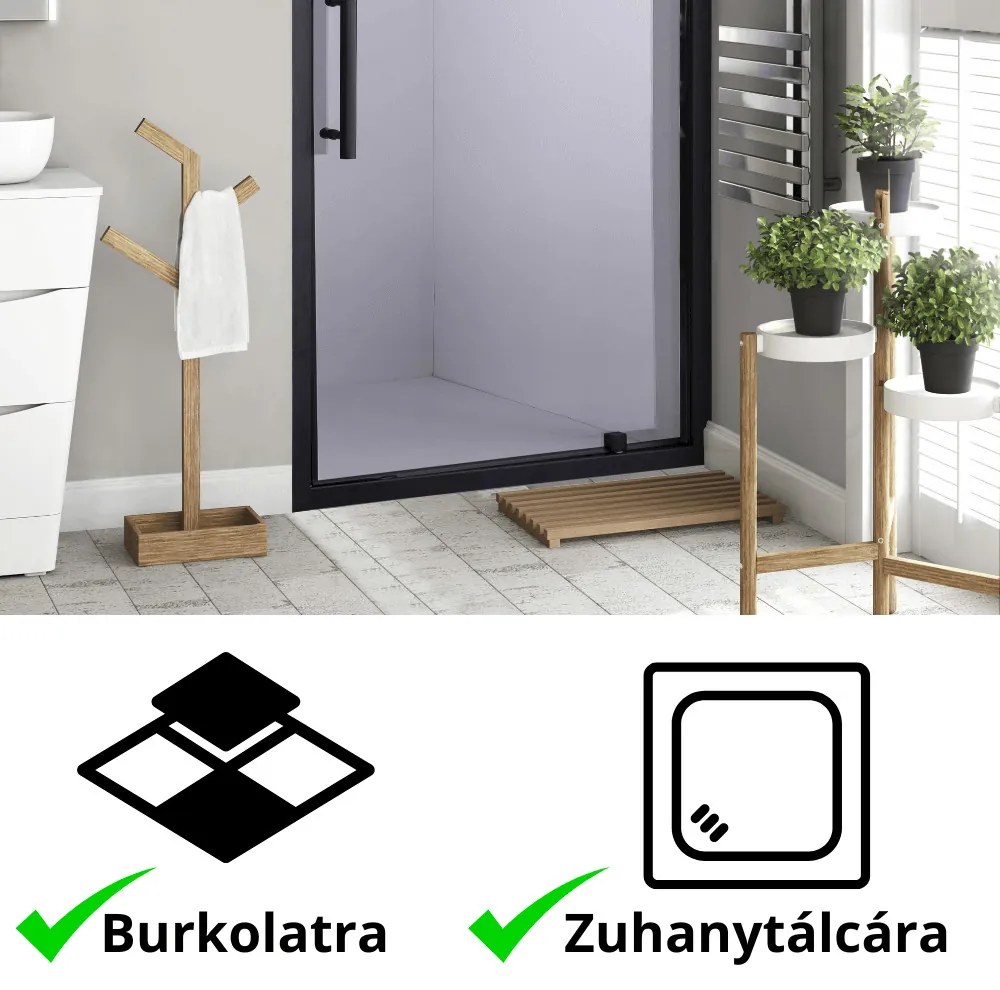 Stuxi Torino Black 70/80/90/100/110/120 cm széles nyílóajtós zuhanyajtó 6 mm vastag vízlepergető biztonsági üveggel, fekete elemekkel, 200 cm magas