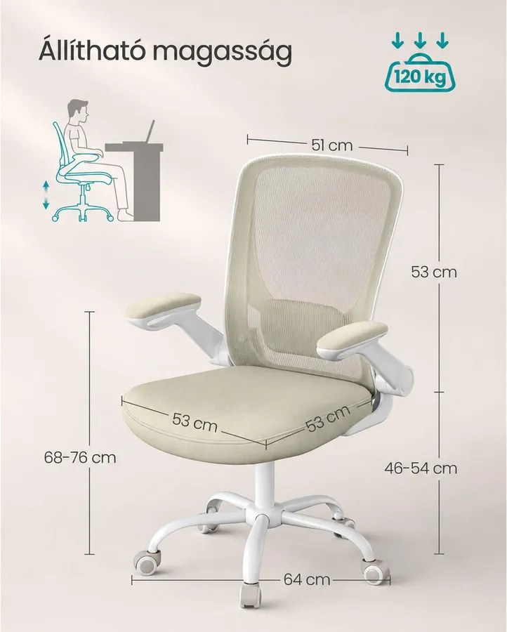 Ergonomikus irodai szék zabpehely-bézs színben